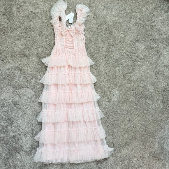 NEW AMY JANE LONDON Amy Jane London Evangeline Ruffle Maxi Dress Pink Size XS - Picture 2 of 15